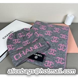 Market Sells Chanel CC Allover Hat and Scarf Set CH111108 Grey/Pink 2025