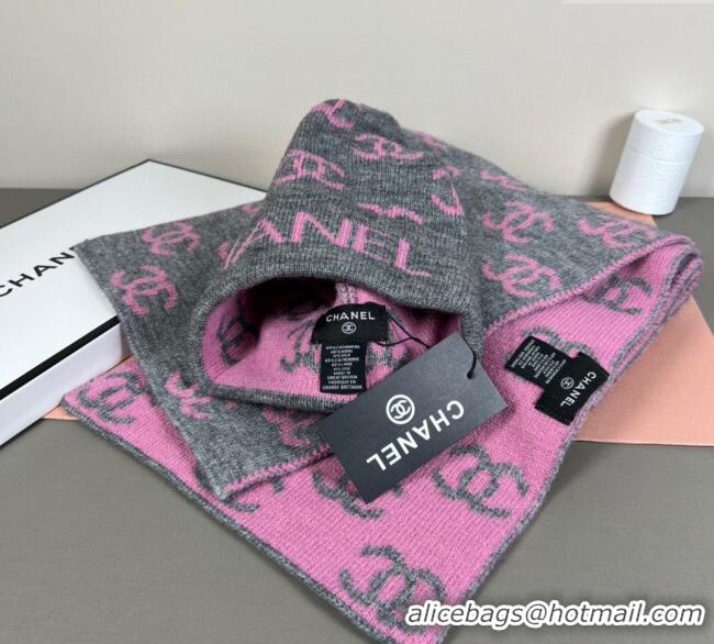 Market Sells Chanel CC Allover Hat and Scarf Set CH111108 Grey/Pink 2025
