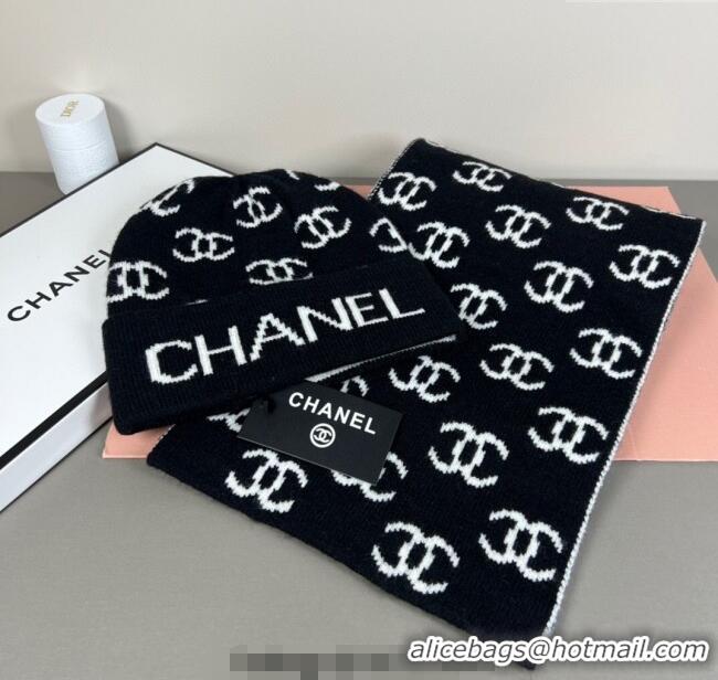 Buy Discount Chanel CC Allover Hat and Scarf Set CH111108 Black/White 2025
