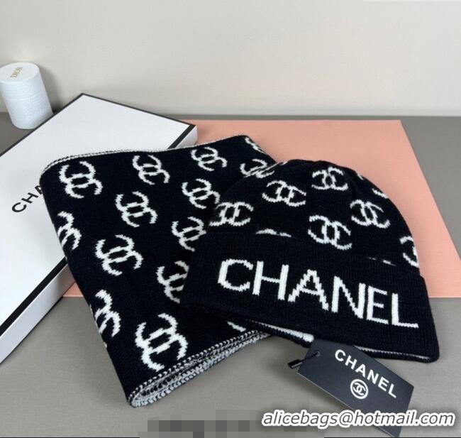Buy Discount Chanel CC Allover Hat and Scarf Set CH111108 Black/White 2025