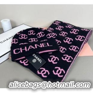 Classic Cheap Chanel CC Allover Hat and Scarf Set CH111108 Black/Pink 2025