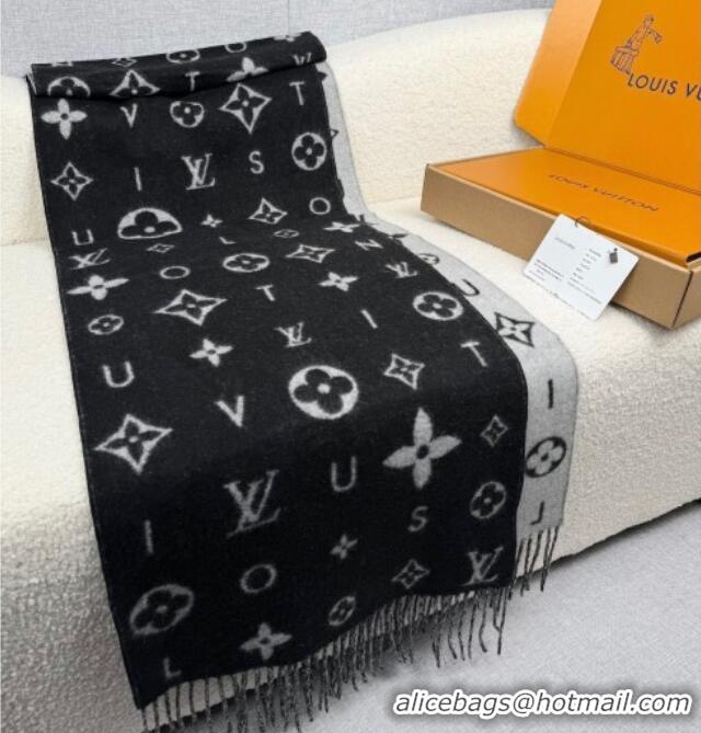 Original Cheap Louis Vuitton Reykjavik 2.0 Cashmere Long Scarf 55x180cm LV111103 Black 2025