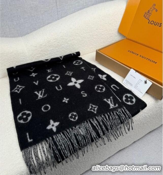 Original Cheap Louis Vuitton Reykjavik 2.0 Cashmere Long Scarf 55x180cm LV111103 Black 2025