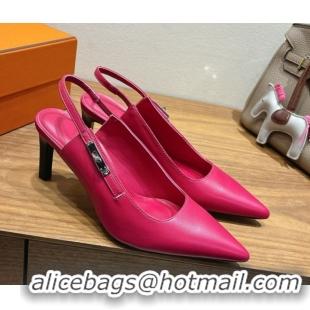 Sumptuous Hermes Lover Slingback Pumps 8cm in Calfskin Leather with Kelly Buckle Pink H252121 1024001