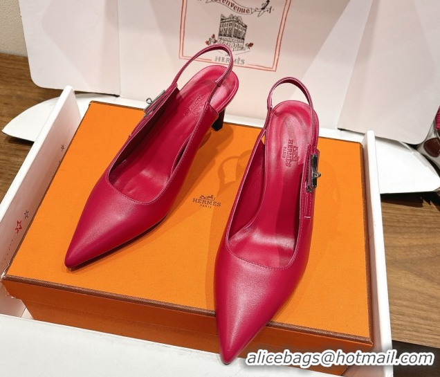 Sumptuous Hermes Lover Slingback Pumps 8cm in Calfskin Leather with Kelly Buckle Pink H252121 1024001