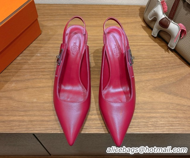 Sumptuous Hermes Lover Slingback Pumps 8cm in Calfskin Leather with Kelly Buckle Pink H252121 1024001