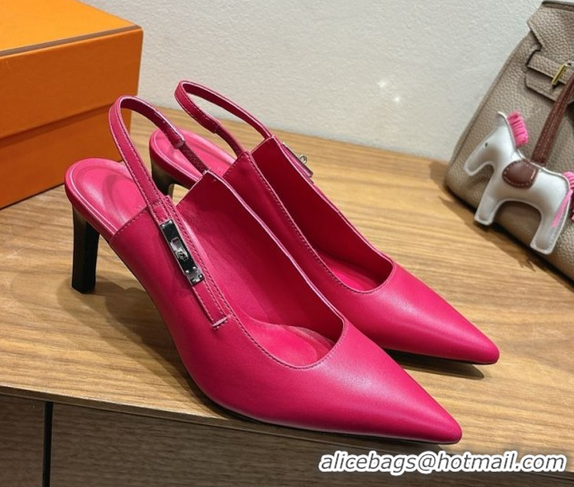 Sumptuous Hermes Lover Slingback Pumps 8cm in Calfskin Leather with Kelly Buckle Pink H252121 1024001