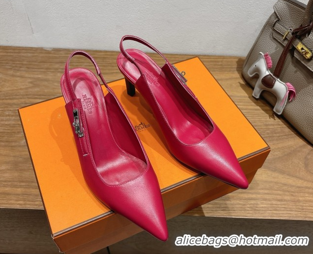 Sumptuous Hermes Lover Slingback Pumps 8cm in Calfskin Leather with Kelly Buckle Pink H252121 1024001