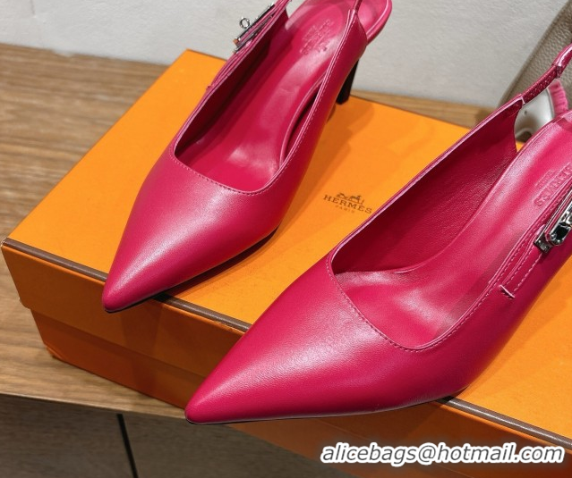 Sumptuous Hermes Lover Slingback Pumps 8cm in Calfskin Leather with Kelly Buckle Pink H252121 1024001