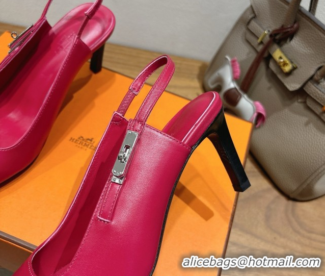 Sumptuous Hermes Lover Slingback Pumps 8cm in Calfskin Leather with Kelly Buckle Pink H252121 1024001