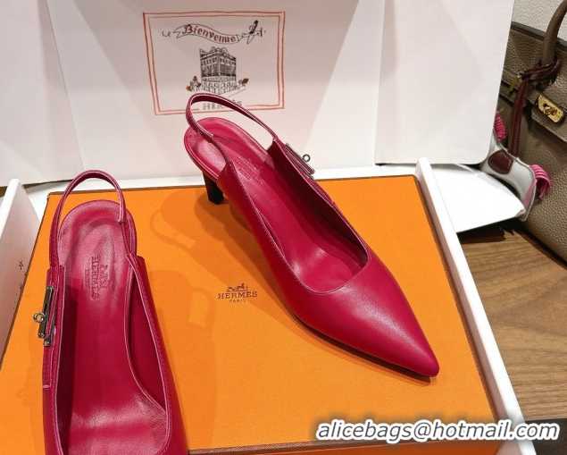 Sumptuous Hermes Lover Slingback Pumps 8cm in Calfskin Leather with Kelly Buckle Pink H252121 1024001