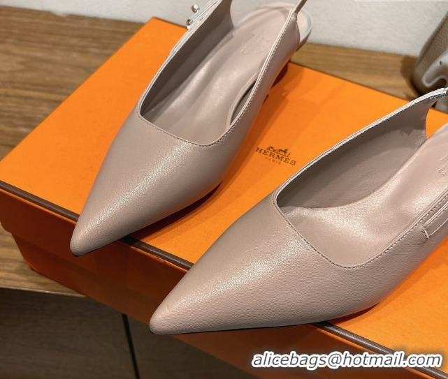 Luxury Hermes Lover Slingback Pumps 4cm in Calfskin Leather with Kelly Buckle Beige Grey H252121 1024006