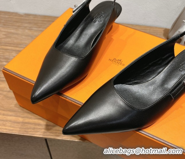 Good Quality Hermes Lover Slingback Pumps 4cm in Calfskin Leather with Kelly Buckle Black H252121 1024005