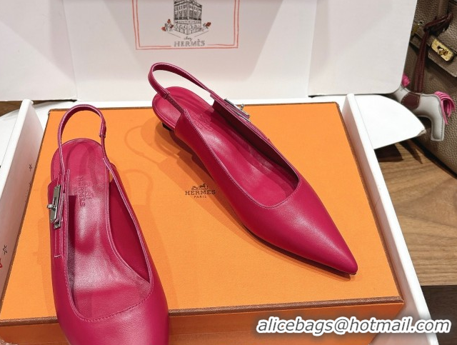 Top Grade Hermes Lover Slingback Pumps 4cm in Calfskin Leather with Kelly Buckle Dark Pink H252121 1024007