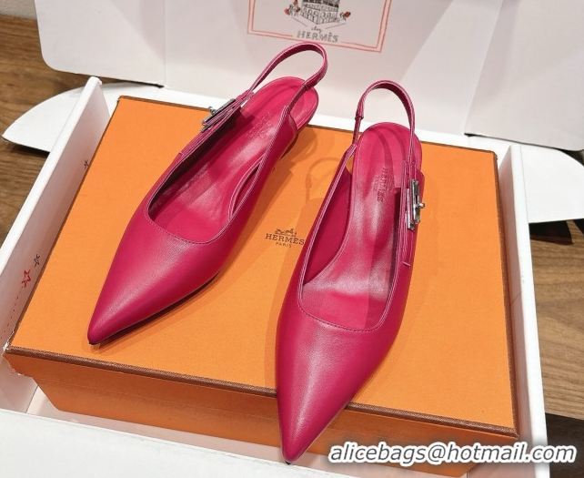 Top Grade Hermes Lover Slingback Pumps 4cm in Calfskin Leather with Kelly Buckle Dark Pink H252121 1024007