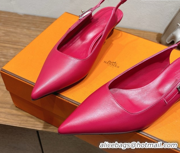 Top Grade Hermes Lover Slingback Pumps 4cm in Calfskin Leather with Kelly Buckle Dark Pink H252121 1024007