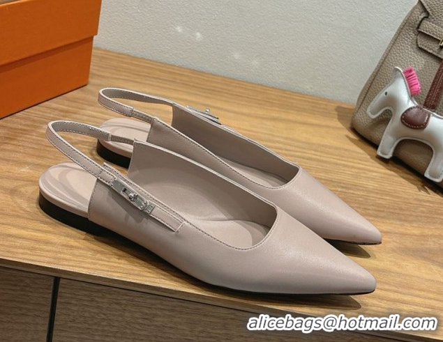Best Price Hermes Lover Slingbacks Flat in Calfskin Leather with Kelly Buckle Beige Grey H252121 1024009