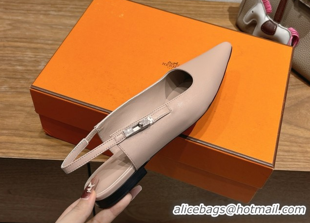 Best Price Hermes Lover Slingbacks Flat in Calfskin Leather with Kelly Buckle Beige Grey H252121 1024009