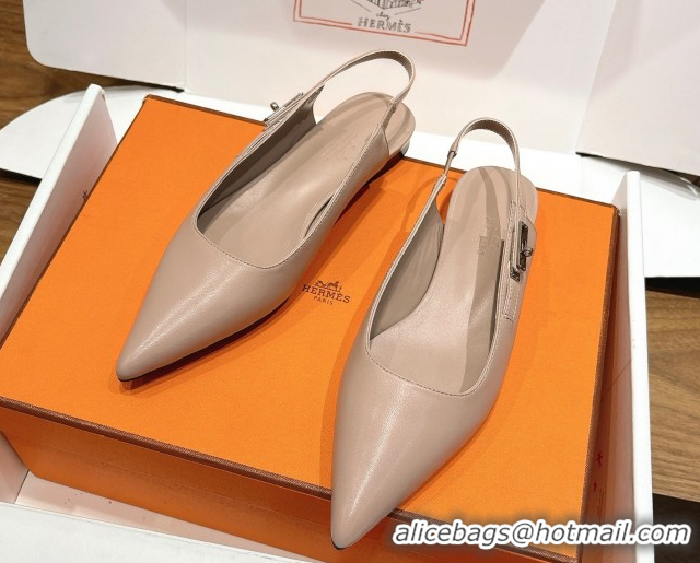 Best Price Hermes Lover Slingbacks Flat in Calfskin Leather with Kelly Buckle Beige Grey H252121 1024009
