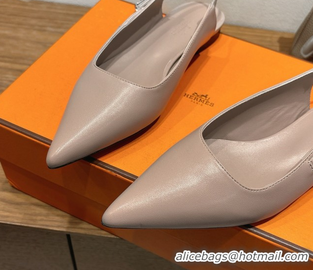 Best Price Hermes Lover Slingbacks Flat in Calfskin Leather with Kelly Buckle Beige Grey H252121 1024009