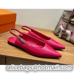 Pretty Style Hermes Lover Slingbacks Flat in Calfskin Leather with Kelly Buckle Pink H252121 1024010