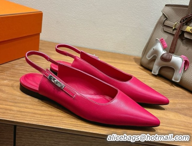 Pretty Style Hermes Lover Slingbacks Flat in Calfskin Leather with Kelly Buckle Pink H252121 1024010
