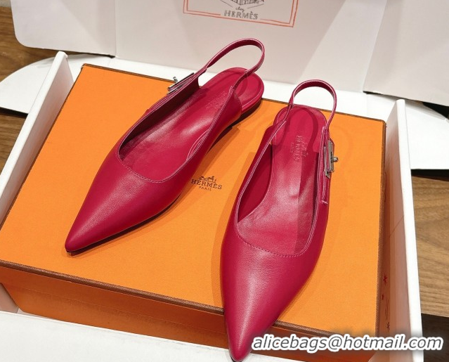 Pretty Style Hermes Lover Slingbacks Flat in Calfskin Leather with Kelly Buckle Pink H252121 1024010