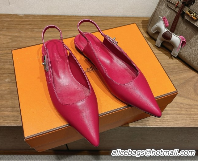 Pretty Style Hermes Lover Slingbacks Flat in Calfskin Leather with Kelly Buckle Pink H252121 1024010