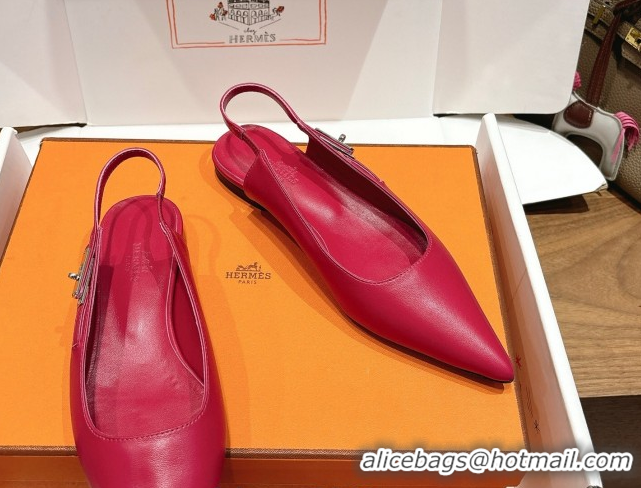 Pretty Style Hermes Lover Slingbacks Flat in Calfskin Leather with Kelly Buckle Pink H252121 1024010