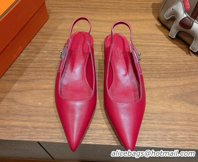 Pretty Style Hermes Lover Slingbacks Flat in Calfskin Leather with Kelly Buckle Pink H252121 1024010