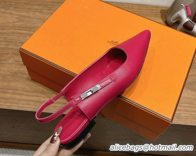 Pretty Style Hermes Lover Slingbacks Flat in Calfskin Leather with Kelly Buckle Pink H252121 1024010