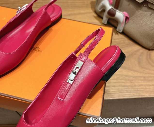 Pretty Style Hermes Lover Slingbacks Flat in Calfskin Leather with Kelly Buckle Pink H252121 1024010