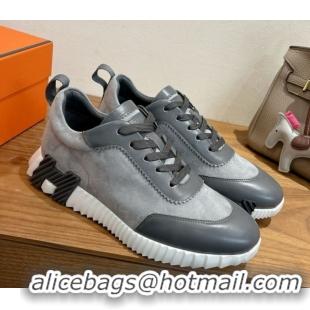 Good Quality Hermes Bouncing Sneakers in Suede and Calfskin Leather Dark Grey 1024013