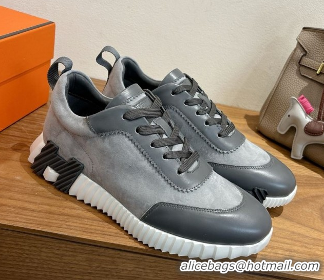 Good Quality Hermes Bouncing Sneakers in Suede and Calfskin Leather Dark Grey 1024013