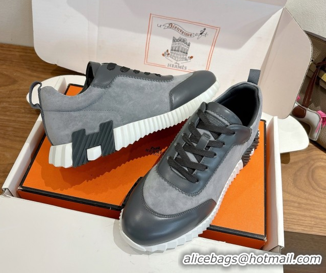 Good Quality Hermes Bouncing Sneakers in Suede and Calfskin Leather Dark Grey 1024013