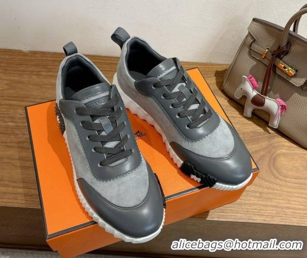 Good Quality Hermes Bouncing Sneakers in Suede and Calfskin Leather Dark Grey 1024013