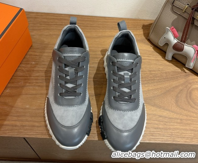 Good Quality Hermes Bouncing Sneakers in Suede and Calfskin Leather Dark Grey 1024013