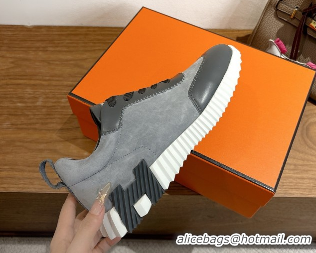Good Quality Hermes Bouncing Sneakers in Suede and Calfskin Leather Dark Grey 1024013