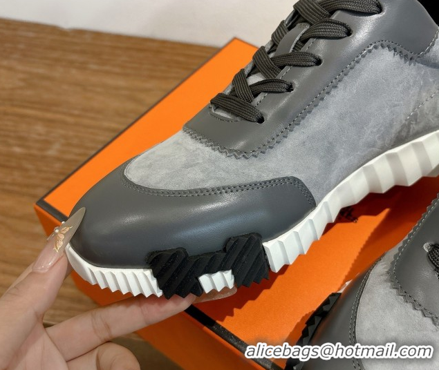 Good Quality Hermes Bouncing Sneakers in Suede and Calfskin Leather Dark Grey 1024013