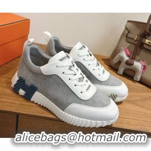 Most Popular Hermes Bouncing Sneakers in Suede and Calfskin Leather Grey/White 1024019