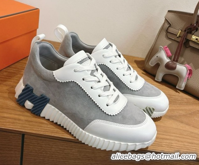 Most Popular Hermes Bouncing Sneakers in Suede and Calfskin Leather Grey/White 1024019