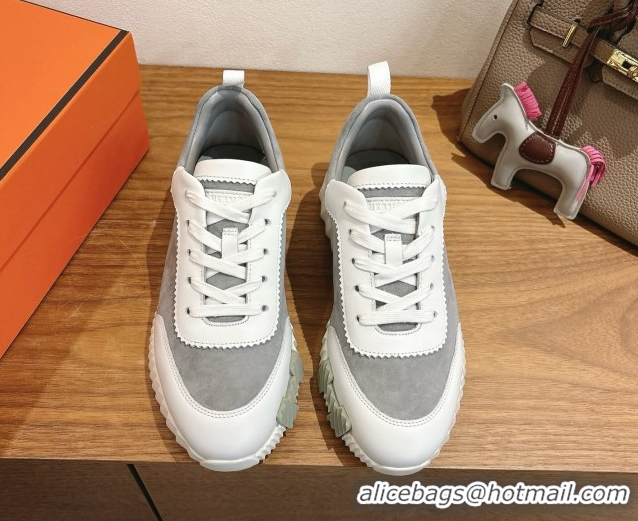 Most Popular Hermes Bouncing Sneakers in Suede and Calfskin Leather Grey/White 1024019