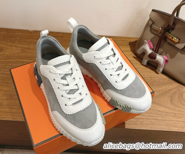 Most Popular Hermes Bouncing Sneakers in Suede and Calfskin Leather Grey/White 1024019