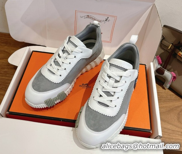 Most Popular Hermes Bouncing Sneakers in Suede and Calfskin Leather Grey/White 1024019