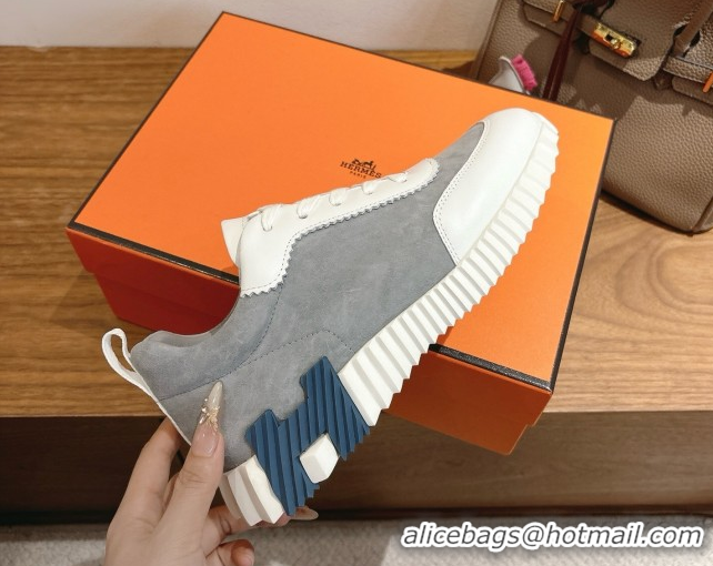 Most Popular Hermes Bouncing Sneakers in Suede and Calfskin Leather Grey/White 1024019