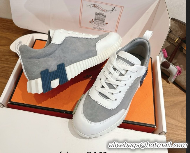 Most Popular Hermes Bouncing Sneakers in Suede and Calfskin Leather Grey/White 1024019