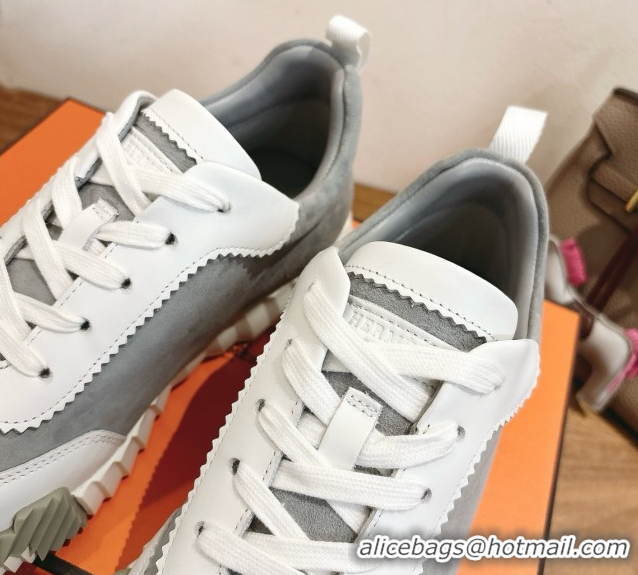 Most Popular Hermes Bouncing Sneakers in Suede and Calfskin Leather Grey/White 1024019