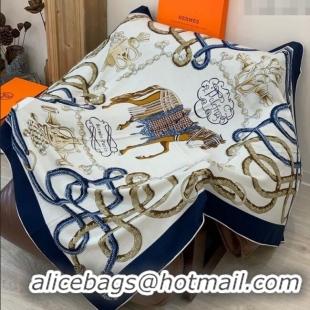 Luxury Discount Hermes Cord Printed Silk Cashmere Square Scarf 140cm H111137 Blue 2025