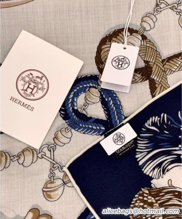 Luxury Discount Hermes Cord Printed Silk Cashmere Square Scarf 140cm H111137 Blue 2025