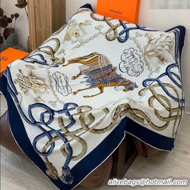 Luxury Discount Hermes Cord Printed Silk Cashmere Square Scarf 140cm H111137 Blue 2025